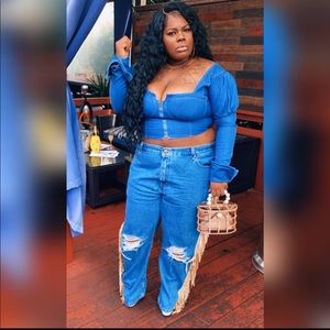 Medium Wash Blue Denim Crop Top